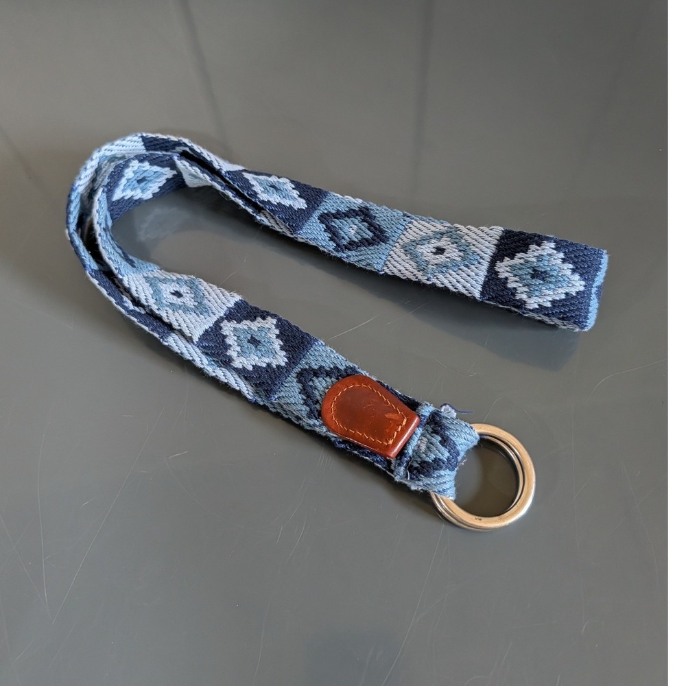 Peter Millar Mens Blue Woven Geometric Diamond D-Ring Belt Southwestern